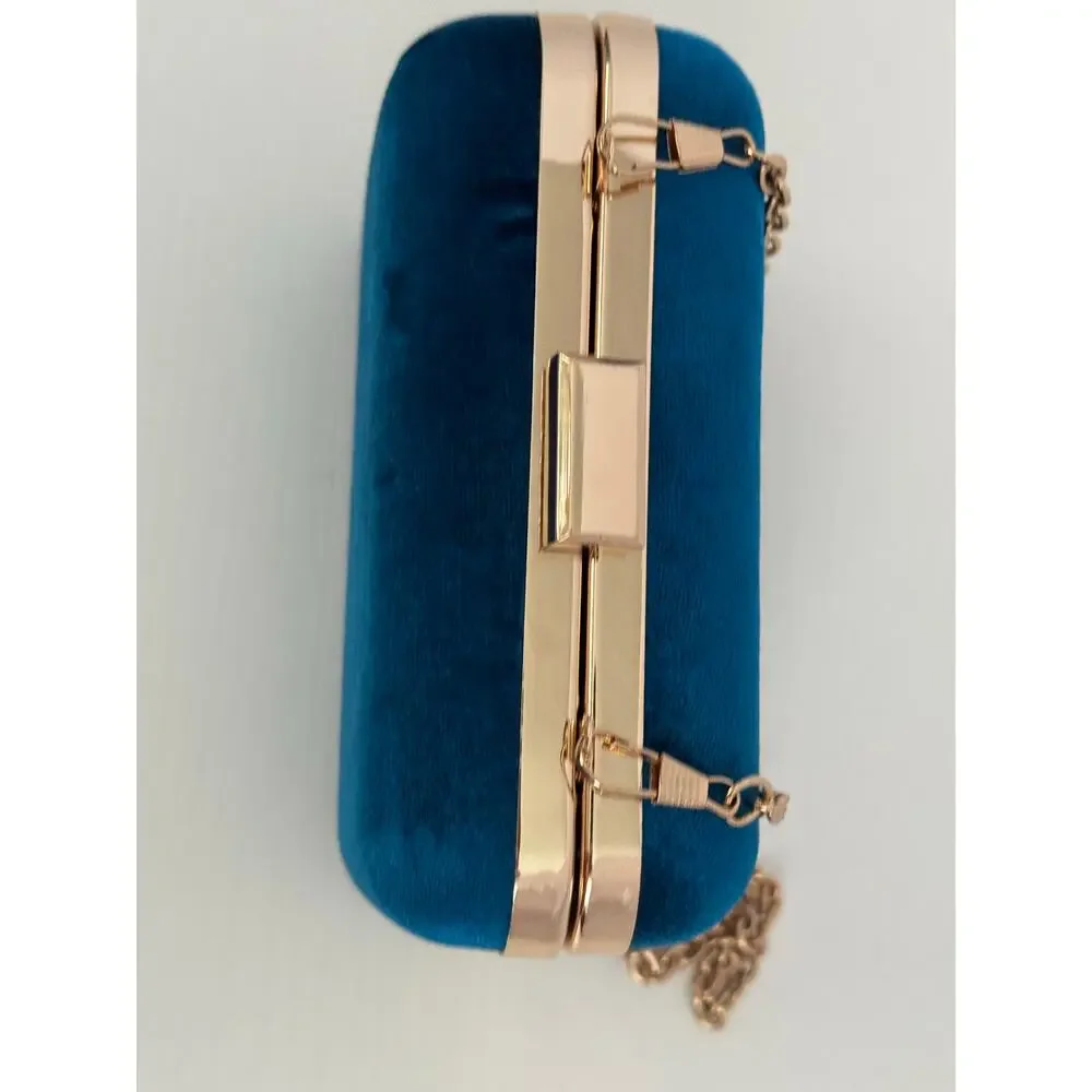 Who What Wear Teal Velvet Clutch Gold Chain Evening Bag Target - Picture 7 of 13